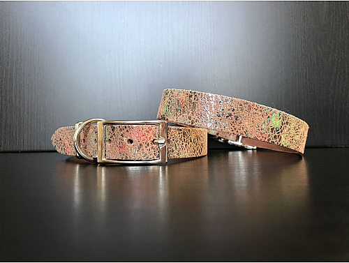 Multicolour Abstract - Leather Dog Collar - Size M